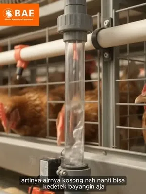 Tabung penanda air pada jalur minum otomatis kandang ayam petelur